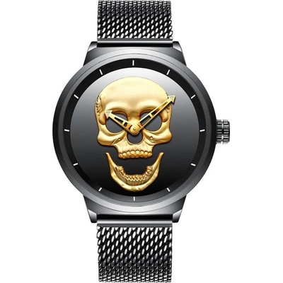 Biden Мъжки часовник Biden Skull, Неръждаема стомана, Златист / Плетка (BIDEN-0063-MESH-GOLD)