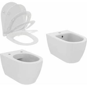 Ideal Standard Комплект за окачване на тоалетна чиния Ideal Standard I. life O с бял капак с плавно затваряне и биде (T568001+T572401+T568101)