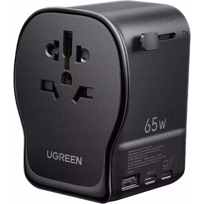 UGREEN Захранване за ел. мрежа с 1xUSB-А и 2xUSB-C изходи и преходници за цял свят в едно устройство - Ugreen Universal Travel Adapter GaN 65W (S550-55001)