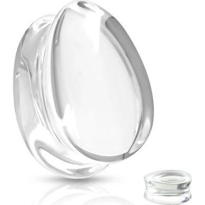 Šperky4U skleněný plug do ucha slza čirá PL01247C-10