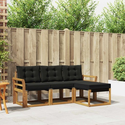 vidaXL Комплект дивани за открито 4 pcs Естествено и черно (3368547)