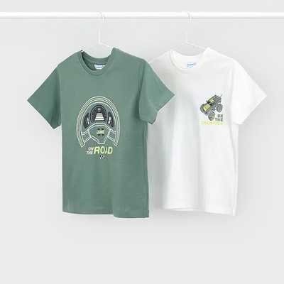 MAYORAL Комплект 2 тениски в зелен и бял цвят за мини момче Mayoral