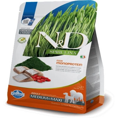 N&D Spirulina Adult Med& Maxi Herring гранули за кучета - 7кг