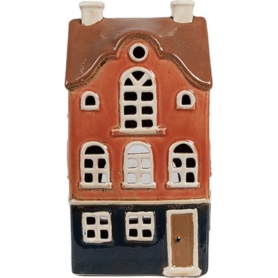 Oranžový keramický svícen na čajovou svíčku domek Amster Village - 12*9*22 cm - Clayre & Eef