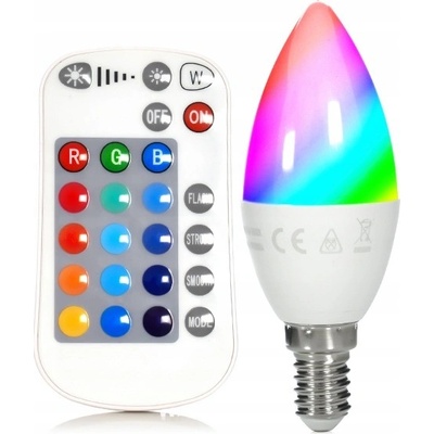 Forever LED žiarovka E14 C37 RGB 5W s diaľkovým ovládaním biela