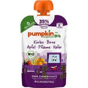 Pumpkin Organics Био пюре Pumpkin Organics - Пауч с тиква, круша, слива и овесени ядки, 100 g (210714) - baby