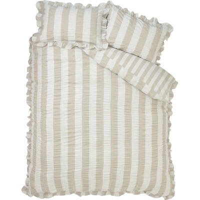 Catherine Lansfield Бежово единично спално бельо 135x200 cm Seersucker Frill Stripe - Catherine Lansfield (BD/61202/W/SQS/NT)