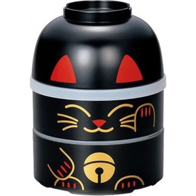 Hakoya Japonský jídlonosič Bento Maneki Neko černý, 850 ml