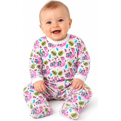 Baby Nellys Kojenecký overálek zapínání uprostřed Plameňák bílá růžová