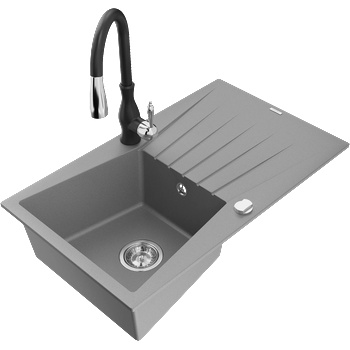 Mexen Cesar гранитна мивка с 1 отделение, с отцедник и кухненски смесител Savita, сив - 6514-71-672601-70 (6514-71-672601-70)