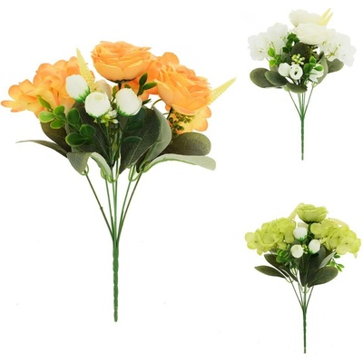 KYTICA RUŽA,HYDRANGEA, DROB.KVETY,ZELEŇ MIX/3F 32CM