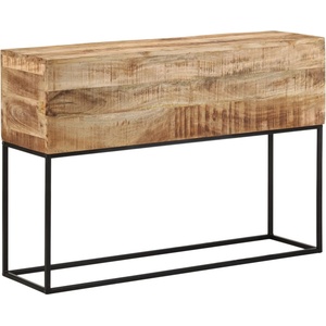 vidaXL Конзолна маса, 110x30x75 cм, мангово грубо дърво масив и желязо (376066)