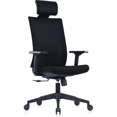 Ергономичен стол RFG Snow Black HB, дамаска и меш, Multi-function механизъм, до 120 kg, черна седалка, черна облегалка