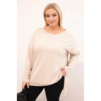 Kesi Dámska blúzka Plus Size asymetrická s dlhým rukávom béžová Hnedá