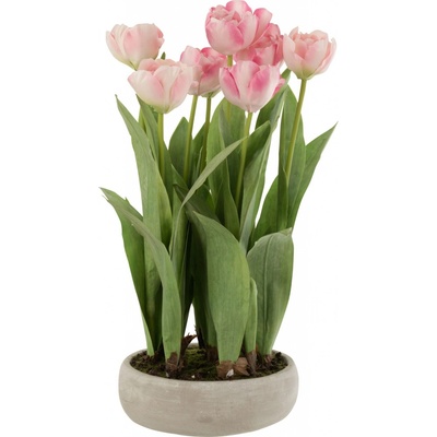 Růžová dekorační kytička Tulipány v květníku - 30*31*48cm - J-Line by Jolipa