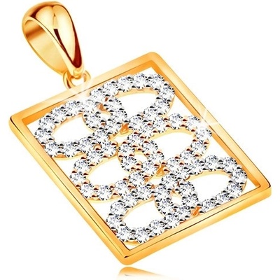 Šperky Eshop Blýskavý přívěsek ze žlutého zlata propojené zirkonové kroužky v obdélníku S3GG194.58