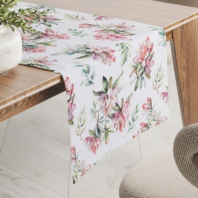 Biante Teflónový behúň TF-134 Akvarelové kvety rododendrónu na bielom 35x180 cm