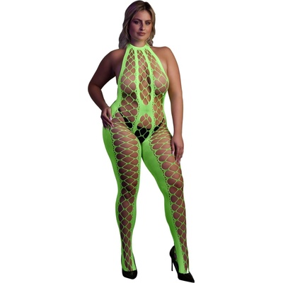Ouch! Glow in the Dark Bodystocking with Halterneck Neon Green