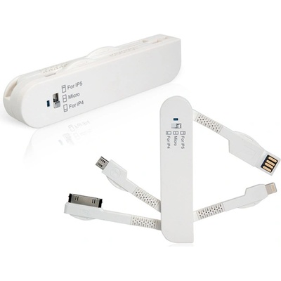 Универсален кабел с Lightning, Dock и microUSB накрайници - Knife Design 3-in-1 Cable (бял)