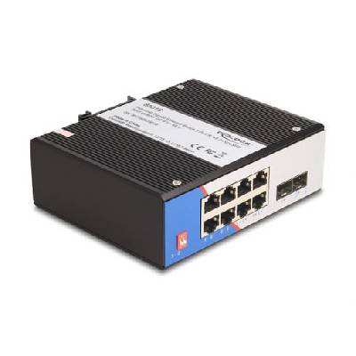 Industrie Gigabit Ethernet Switch 8 Port RJ45 2 Port SFP fuer Hutschiene (88016)