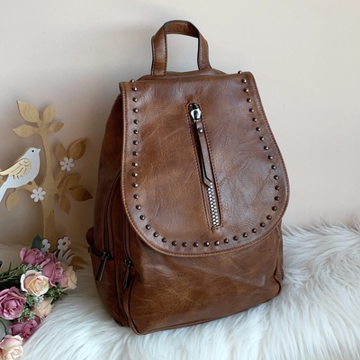 Дамска кожена Кафява раница Модел-8958
