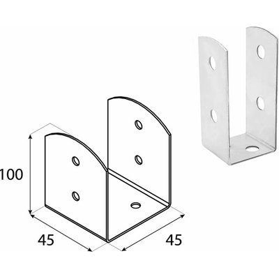 Domax šroubovací patka sloupku typu U nastavitelná PSOL 45 - 45 x 45 x 100 x 2.0 mm 4 ks