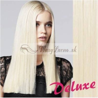DELUXE platinové blond Clip in vlasy na predĺženie 60-63 cm