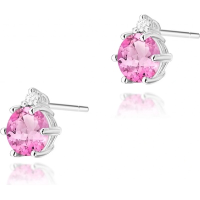 Blink-Blink zlaté napichovacie náušnice s diamantami a Ružovým Topásom 3181BDpToB