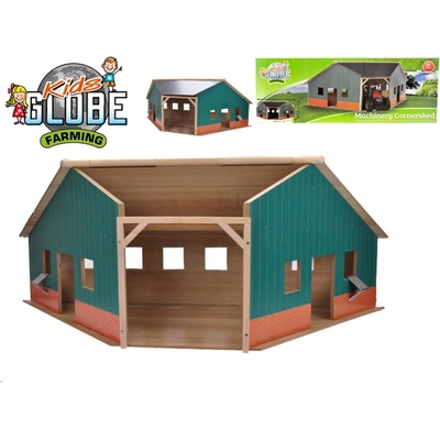 Kids Globe Drevená stodola so stajňami pre kone s ružovou strechou 1:24