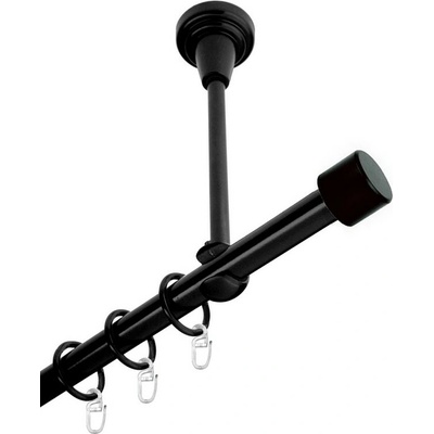 OK-GarnýžeCZ Garnýž kovová jednořadá 19mm Pullo černá 470 cm do stropu / kroužky s háčkem