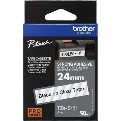 Brother TZe-S151 24 mm priehľadná čierna tlač 8 m laminovaná extrémne adhezívna TZES151