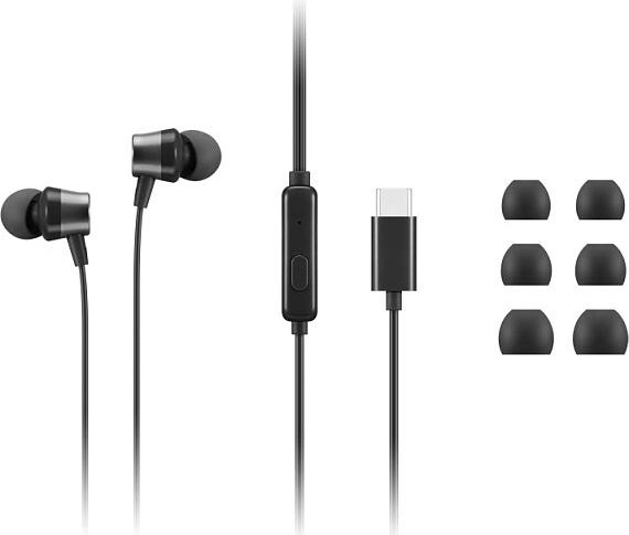 Lenovo 115 USB-A/USB-C Stereo Headset - Mit Geräuschunterdrückung, Inline-Steuerung, 140g Leicht, Inkl. Adapter