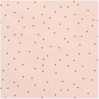 PartyDeco ubrousky růžové se zlatými puntíky 33x33cm 20ks