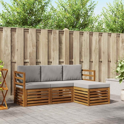 vidaXL Комплект дивани за открито 4 pcs Естествено и светло сиво (3374591)