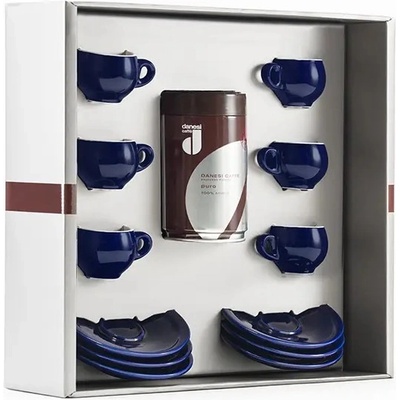 Danesi Подаръчен пакет Danesi La Forma Sprint - Dark's Cassette Kava 250 г + 6 чаши за еспресо и 6 чинийки - син