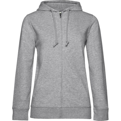B & C QUEEN Zipped Hood dámská mikina s kapucí heather šedá