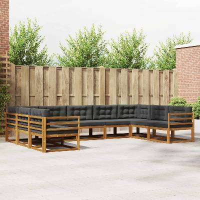 vidaXL Комплект дивани за открито 9 pcs Натурален и Антрацит (3368155)