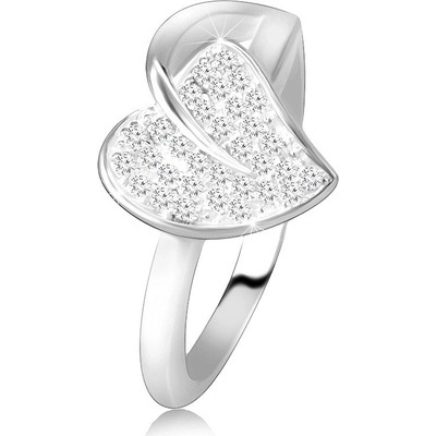 Šperky Eshop Stříbrný 925 prsten lesklý stonek s lístkem a třpytivými zirkony C22.10