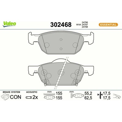 Sada brzdových platničiek kotúčovej brzdy VALEO ESSENTIAL 302468