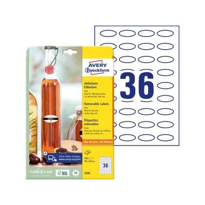 Etikety oválne 40x20mm Avery 10 hárkov biele