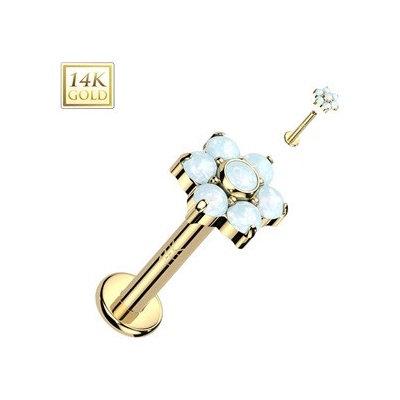 Šperky4U zlatý piercing do brady labreta opál ZL01247-OP17-1208-YG