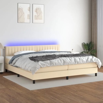 vidaXL Боксспринг легло с матрак и LED, кремава, 200x200 см, плат (3133346)
