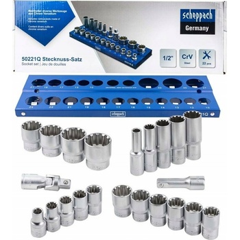 Scheppach Sada zásuvek 1/2 SPLINE 22 ks. (10–32 mm) (12stranný)
