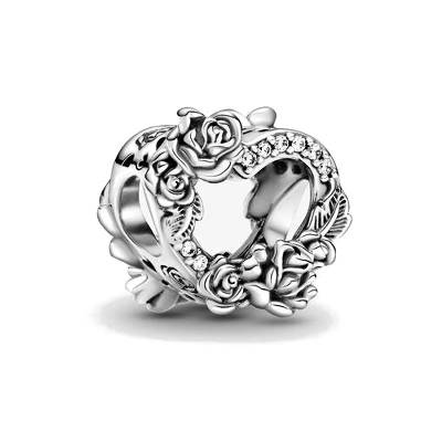 Чар/талисман от сребро 925, jw1147, дизайн сърце с рози, с родиево покритие (jw1147)