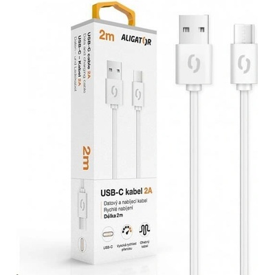 Aligator dátový a nabíjací kábel, konektor USB-C, 2A, 2m, biela
