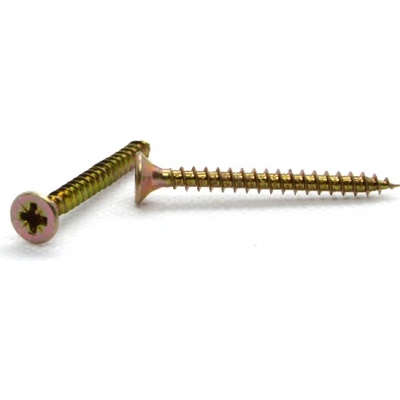 Vrut univerzální 4x50 žlutý zinek, zápustná hlava, křížová drážka, celý závit – Sleviste.cz