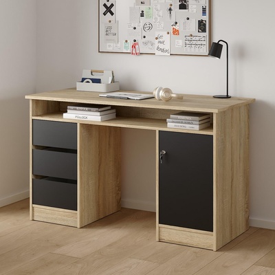 Бюро Function Plus с врата и 3 чекмеджета Дъб и черно