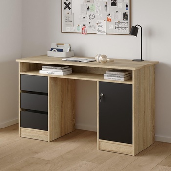 Бюро Function Plus с врата и 3 чекмеджета Дъб и черно