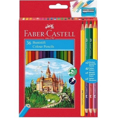 Faber-Castell Цветни моливи Замък 36+6+1 цвята, с включена о (1015120721)