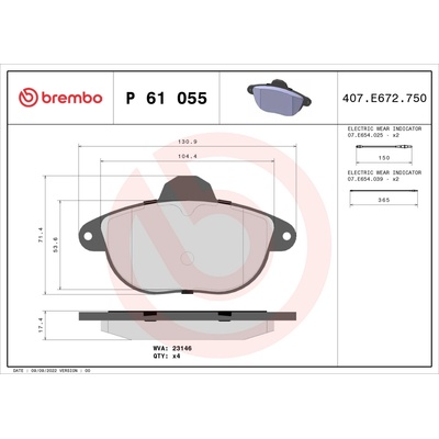 Sada brzdových platničiek, vždy 4 kusy v sade BREMBO P 61 055 (P61055)